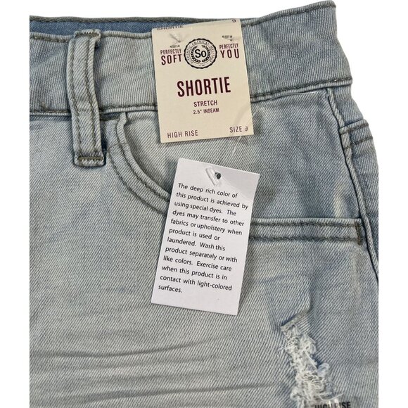 So Jean Shorts Size 9 Denim Womens High Rise Shortie Frayed Hem Light Wash - Picture 7 of 7
